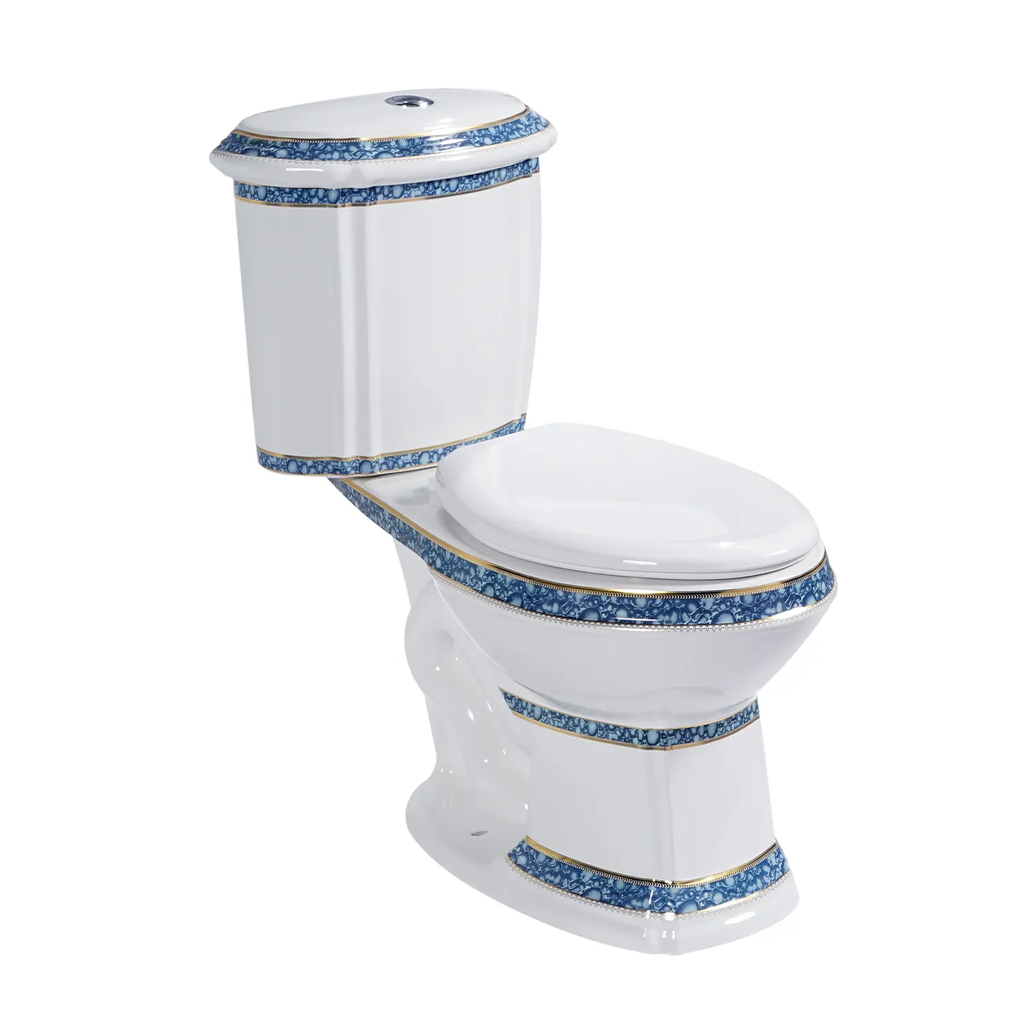 Green and gold dual-flush two piece toilet, MA-3393-BG, traditional two piece toilet, bathroom ceramic toilet